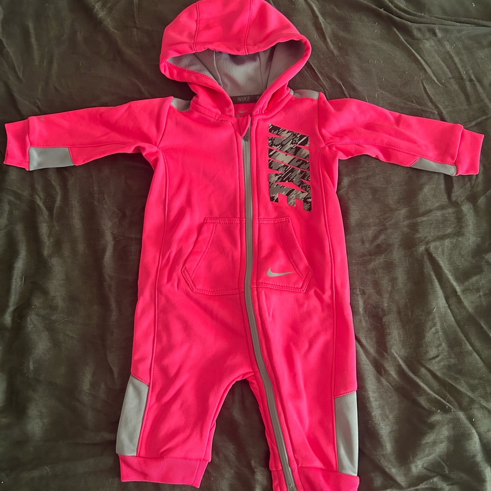 Nike Kids Pink and Gray Hooded Bodysuit